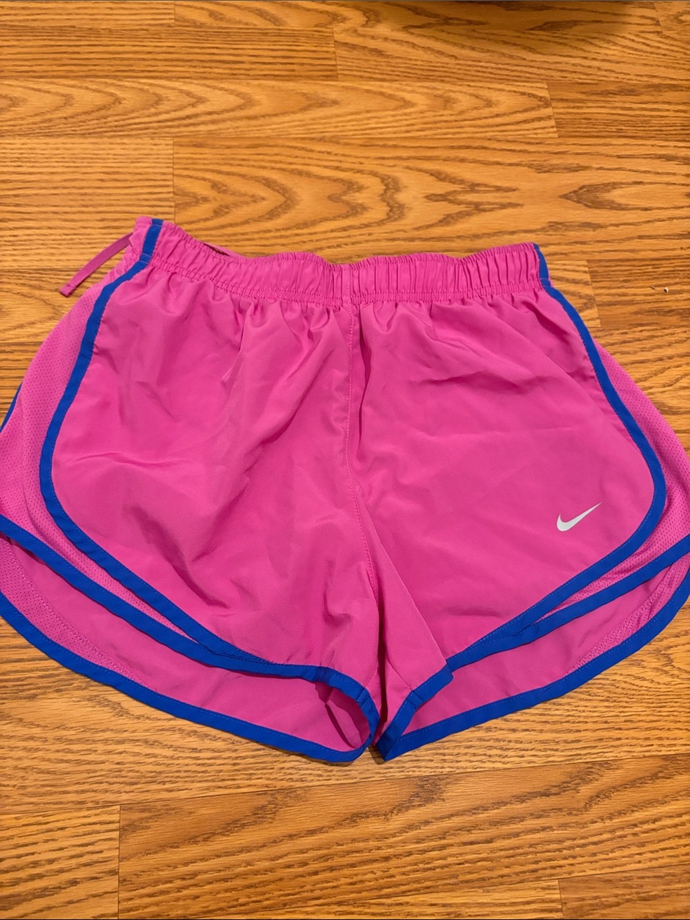 Nike Women's Hot Pink Running Shorts with Blue Trim